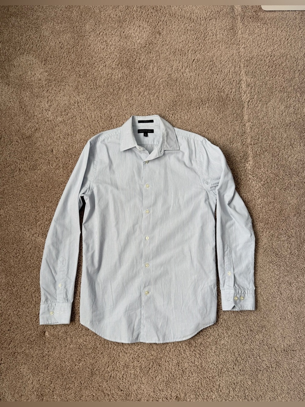 Banana Republic Light Blue Striped Dress Shirt Slim Fit Small